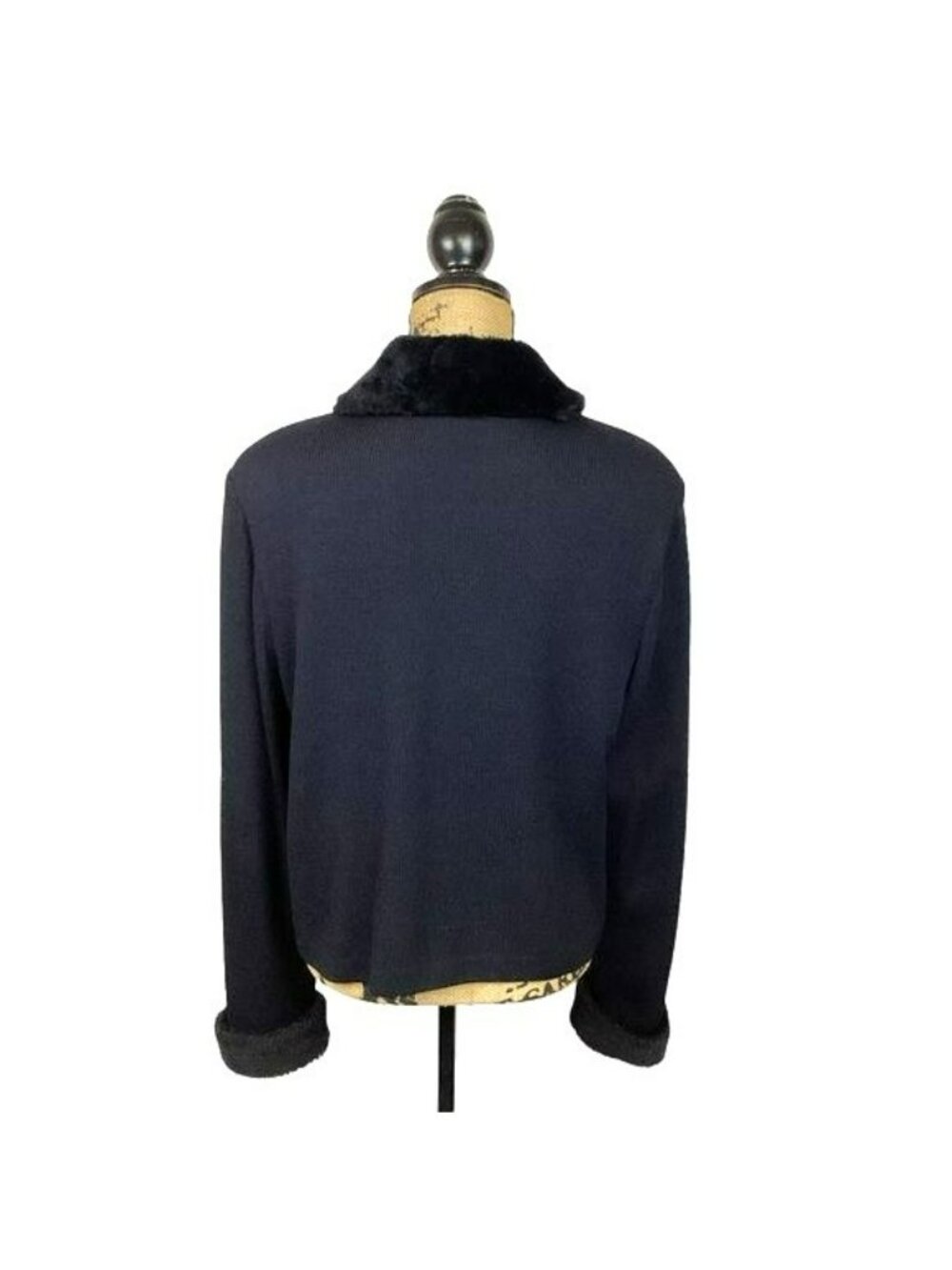 St. John Collection Womens Black Button-Up Jacket Size 14 With Faux Fur Collar & - Picture 6 of 15